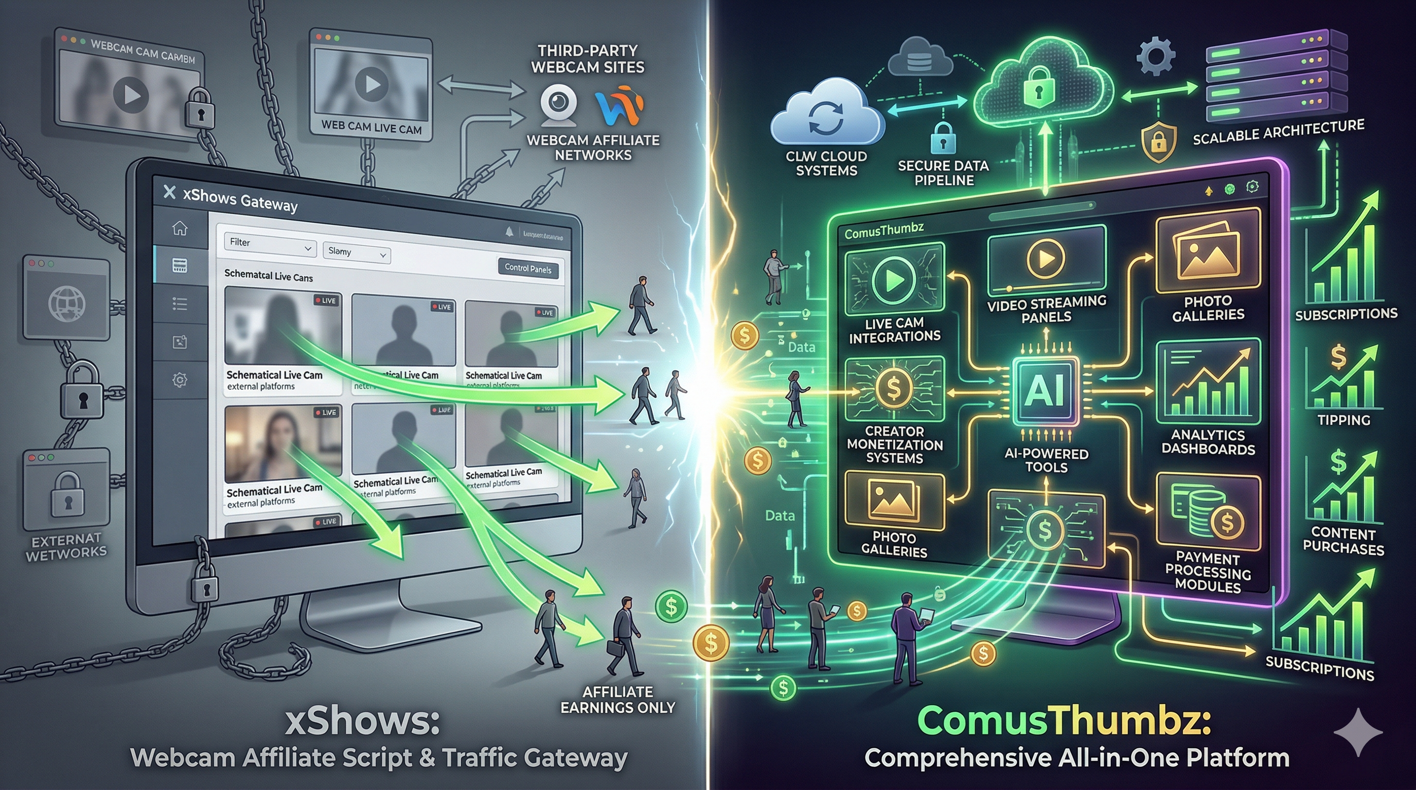 ComusThumbz vs xShows: Comprehensive Platform vs Webcam Affiliate Script